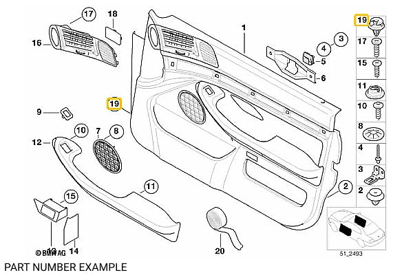 Genuine BMW Door Panel Clips (Yellow) - 51418172050