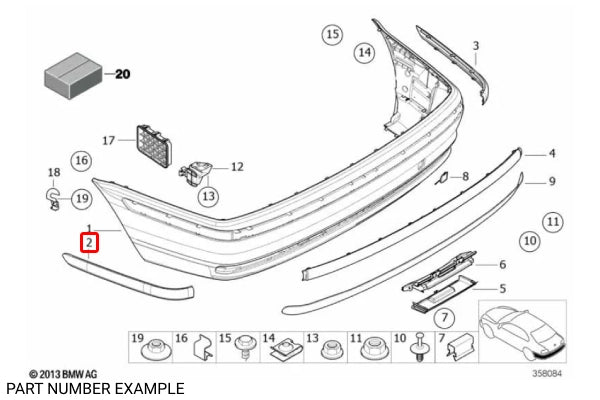 Genuine BMW Rear Upper Bumper Trim Left for E46 - 51128195315