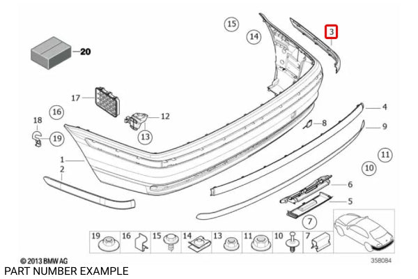 Genuine BMW Rear Upper Bumper Trim Right for E46 - 51128195316