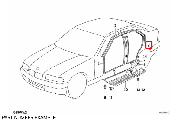 Genuine BMW Rear Door Seal for E36 Sedan Touring - 51728196290