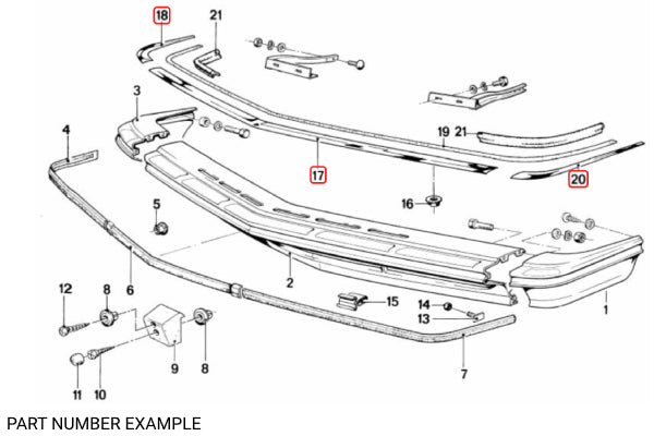 BMW E24 Front Chrome Bumper Covering Set - 51111838797 / 51111838798 / 51111838795