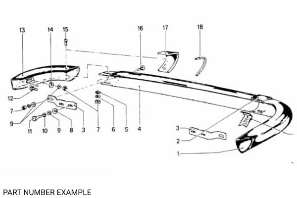 BMW 1502–2002 Early Chrome Rear Bumper Set - 51121801250 / 51125470052 / 51125470053