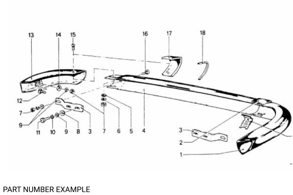 BMW 1502–2002 Early Chrome Rear Bumper Set (Modification) - 51121801250 / 51125470052 / 51125470053