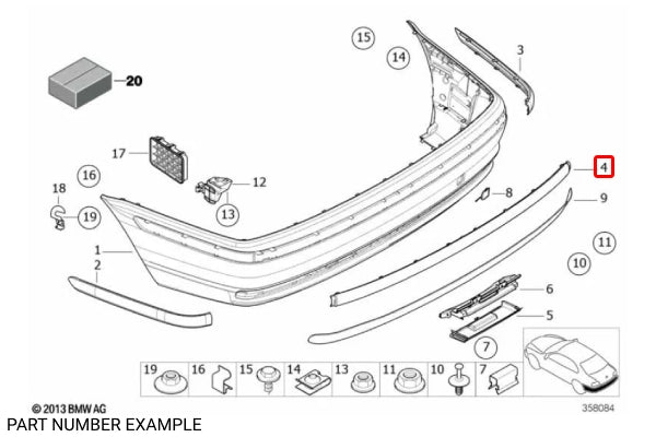 Genuine BMW Rear Upper Bumper Trim Centre for E46 - 51128195317
