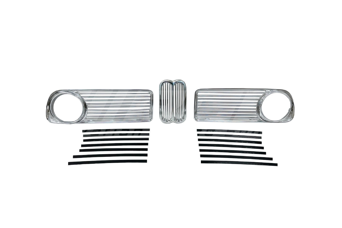 BMW 1600–2002tii Early All-Silver Aluminium Grille Set (Up to 1973) - 51131801577 / 51131808473 / 51131808474