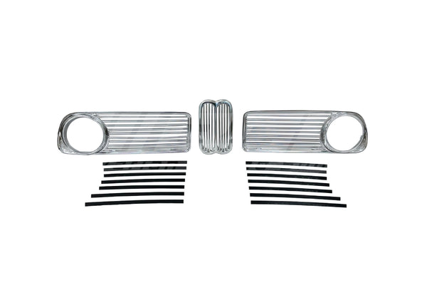 BMW 1600–2002tii Early All-Silver Aluminium Grille Set (Up to 1973) - 51131801577 / 51131808473 / 51131808474