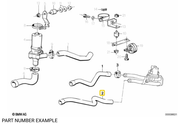 Genuine BMW Heater Valve Inlet Hose for E30 - 64211380527