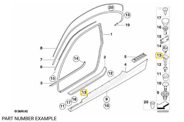Genuine BMW Door Sill Trim Clips in Black for E92 / Z3 E36 - 51478413209