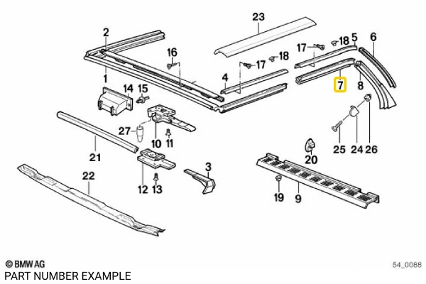 Right Rear Convertible Top Rubber Seal - 51328103194