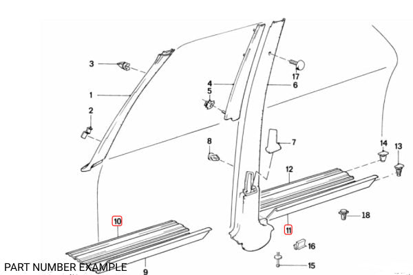 BMW E30 Sedan & Touring Black Outer Sill Trim Set - 51471904641 / 51471933557 / 51471933558