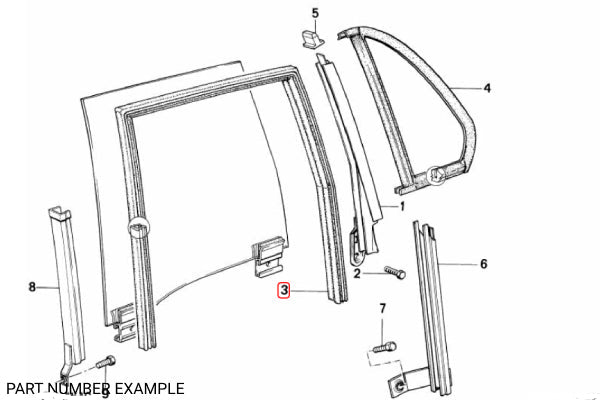 BMW E30 Sedan/Touring Rear One-Piece Window Guide – RHS - 51341906808