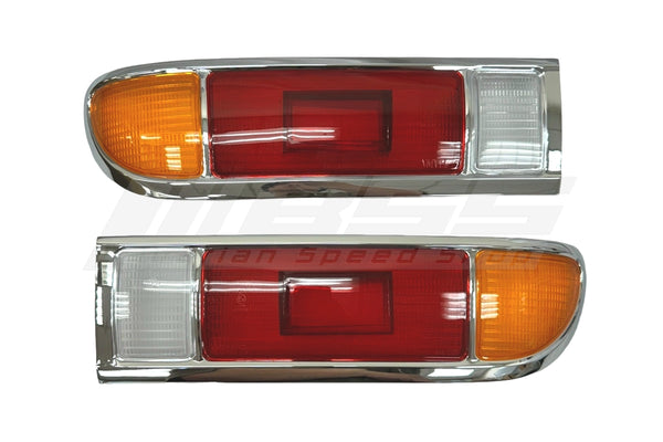 BMW E9 Taillight Lens Set with Chrome Frames & Gaskets - 63211353159 / 63211353160