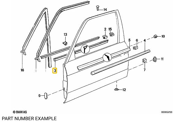 Genuine BMW RHS Inner Door Weatherstrip for E30 Convertible - 51211942822