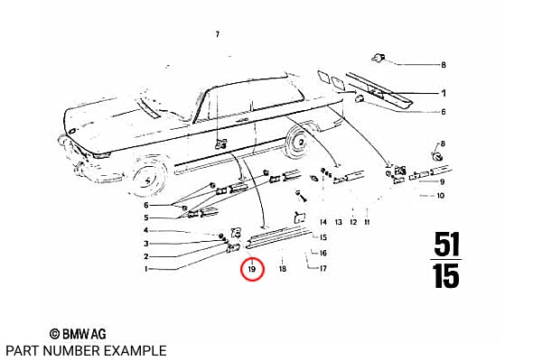 BMW 2002 Plastic Clip for Rocker Panel Trim - 51131829904
