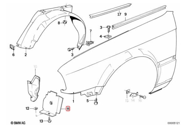 BMW E30 M3 Left Hand Intermediate Wheel Housing Piece - 51711933827