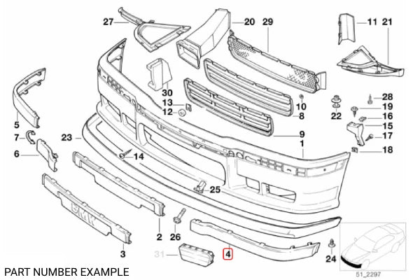 Genuine BMW Front Bumper Impact Strip LHS for E36 - 51112233779
