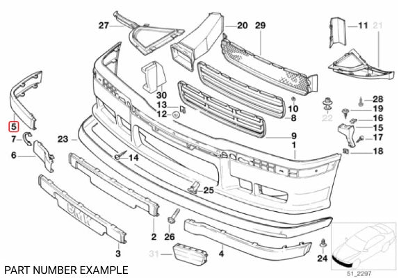 Genuine BMW Front Bumper Impact Strip RHS for E36 - 51112233780