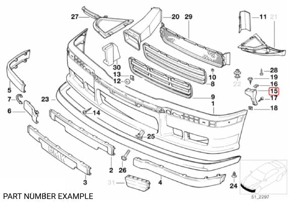 Genuine BMW Front Bumper LHS Support for E36 - 51112233845