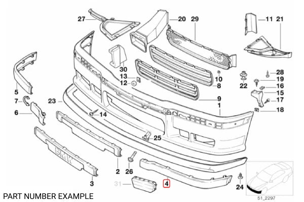 Genuine BMW Front Bumper Impact Strip LHS for E36 - 51112265637