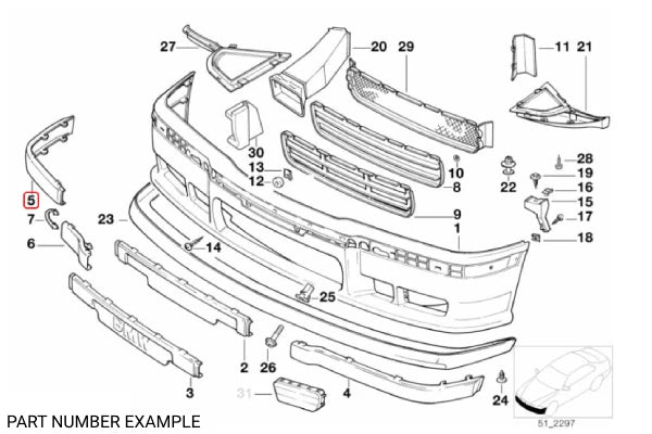 Genuine BMW Front Bumper Impact Strip RHS for E36 - 51112265638