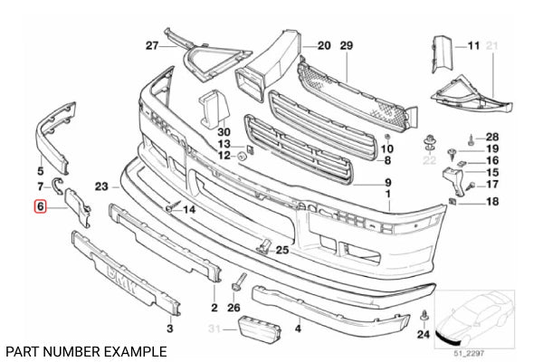 Genuine BMW Bumper Impact Strip / Tow Hook Cover - Front - E36 M3 - 51112265639
