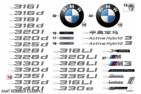 Genuine BMW Rear 335i Emblem for F30 - 51147289894
