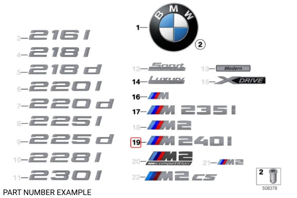 Genuine BMW Boot Emblem F22 M240i - 51148067074