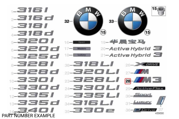 Genuine BMW F80 M3 Black Emblem - 51148068580