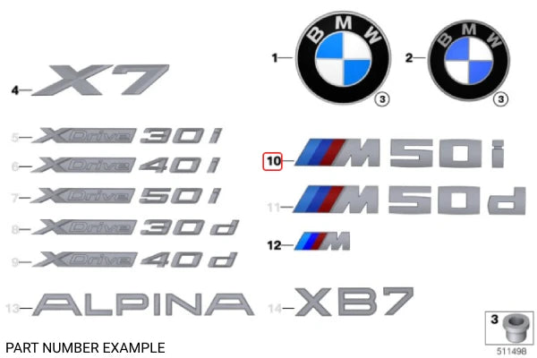 Genuine BMW M50i Rear Emblem - 51148093998