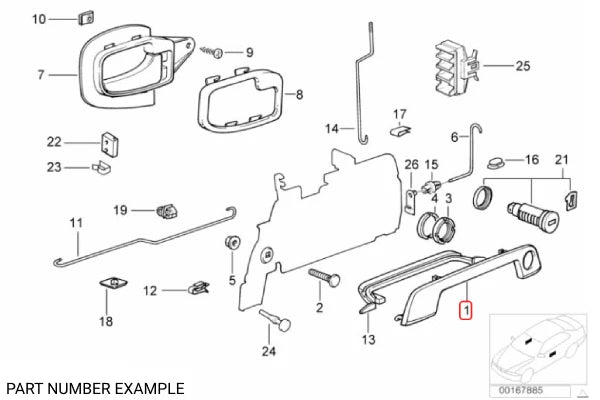Genuine BMW Exterior Door Handle Cover with Gasket - Right - 51218400196