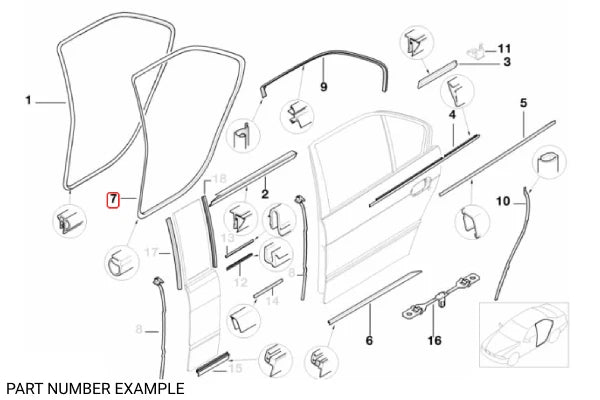 Genuine BMW Rear Door Seal for E39 - LHS / RHS - 51219069324