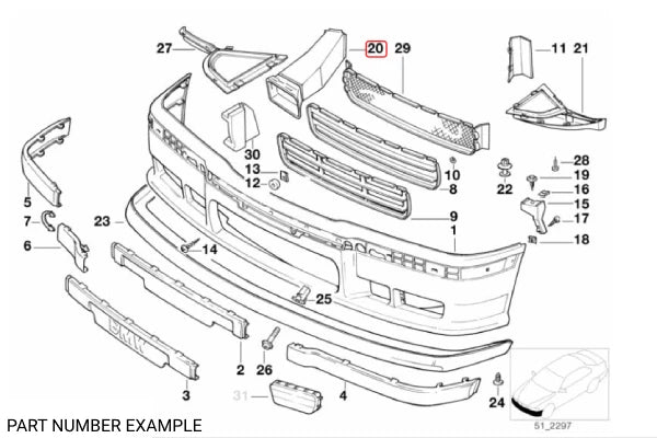 Genuine BMW Front Bumper Air Duct LHS for E36 M3 - 51712233361