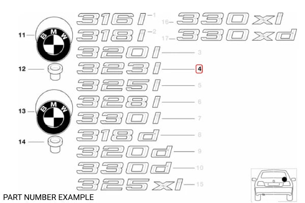 Genuine BMW 323i Sedan Boot Emblem for E46 –  51148195145