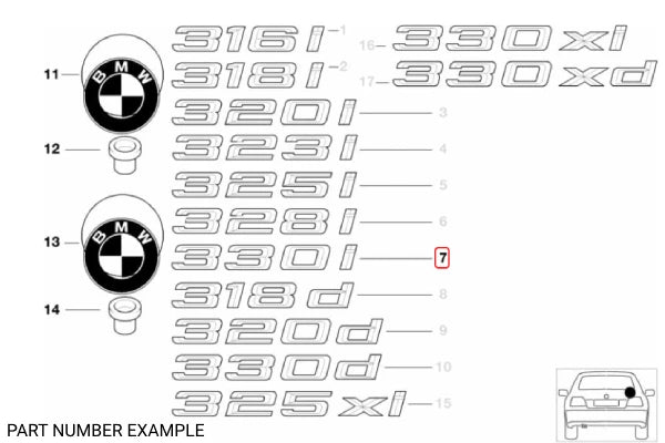 Genuine BMW 330i Sedan Trunk Emblem for E46 –  51147000494