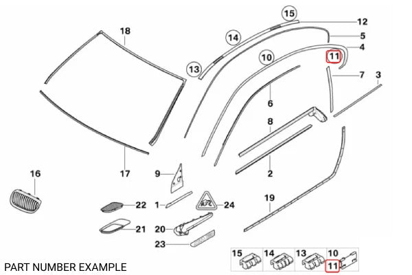 Genuine BMW Roof Frame Strip Clips for E92 F06 - 51767182643