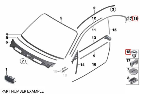 Genuine BMW Windshield Moulding / Trim Grommet - 51318150943