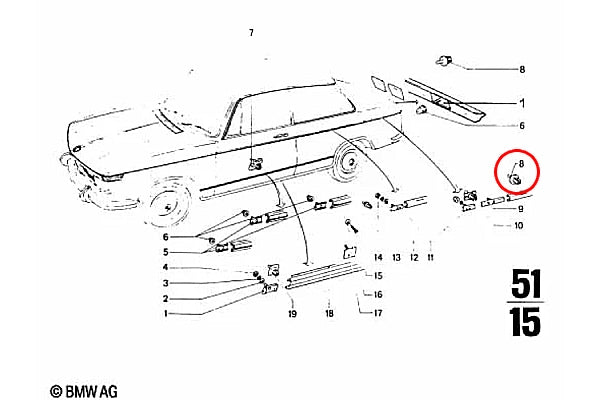 BMW 1502-2002 Late Model Tail Panel Trim Clip - 51131829651