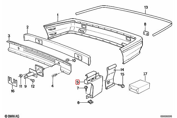 BMW E30 M3 Rear Bumper Guide Set (RH + LH) - 51121967365 / 51121967366