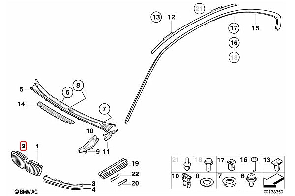 Genuine BMW Front Chrome Grille RHS for E46 – 51138208686
