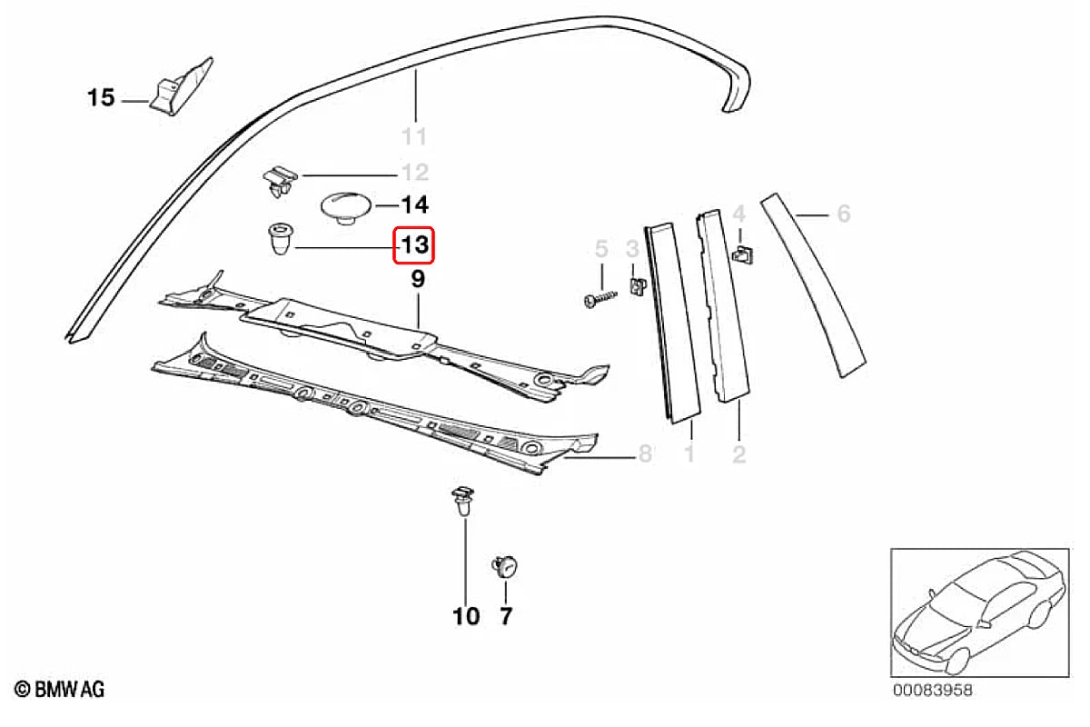 Genuine BMW Windshield Cowl Grommet for E36 – 51138124389