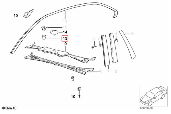 Genuine BMW Windshield Cowl Grommet for E36 – 51138124389